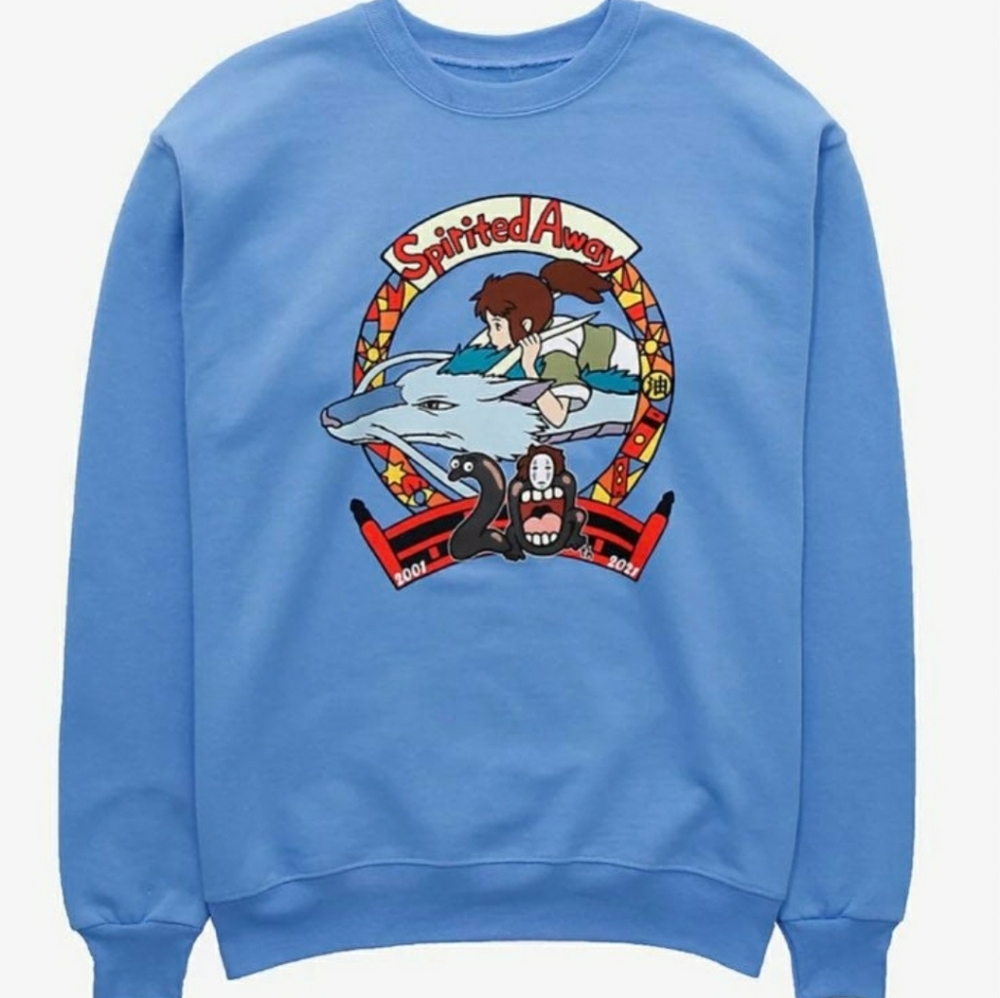 Spirited Away Studio Ghibli Haku Chihiro Flying Dragon Blue Longsleeve Sweater